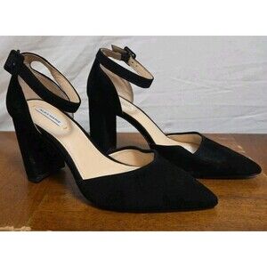ALEX MARIE Black Heels Size 7.5 Suede Pumps D'Orsay Block Shoes Pumps
